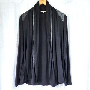 41 Hawthorn Sweater Cardigan Womans Med Relaxed Rayon Blend Faux Leather Black